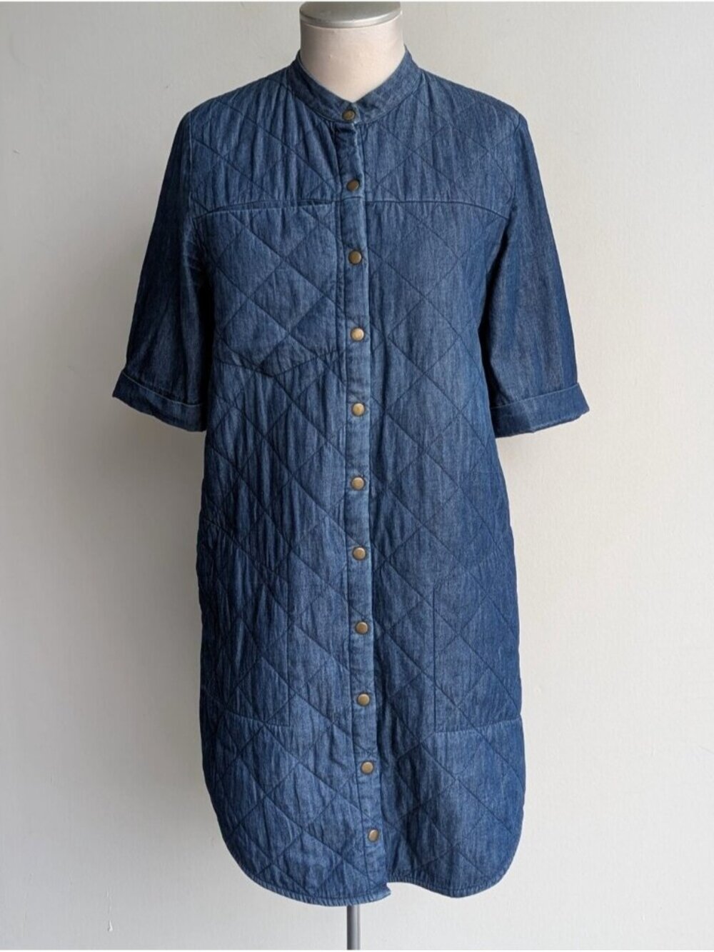 Eve Gravel Quilted Denim Button-Front Shirt Dress